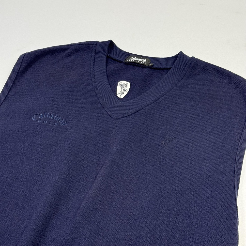 Ashworth Callaway Golf Sweater Vest Mens Large Navy Blue‎ V Neck Made In USA